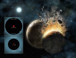 Srážka planet v představách malíře a srovnání Sluneční soustavy a prachových disků u hvězdy HD 131488.