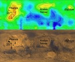 Mapa výskytu metanu v atmosféře Marsu během podzimu na severní polokouli. Credit: NASA/Università del Salento