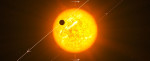 Tranzit exoplanety s retrográdní oběžnou dráhou v představách malíře. Autor: ESO