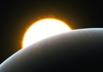 Exoplaneta HD 209458 b v představách malíře. Credit: ESO/L. Calçada