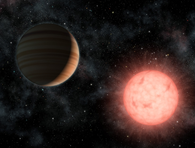 Horký Jupiter a jeho mateřská hvězda v představách malíře. Credit: NASA/JPL-Caltech