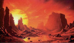 Povrch exoplanety Gliese 581 g v představách malíře. Autor: David Hardy 