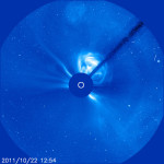 Slunce na koronografu LASCO na sondě SOHO v sobotu ve 14:54 našeho času.