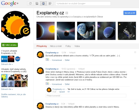 Exoplanety.cz na Google+