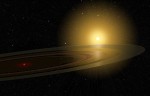 Prstenec obklopující planetu či hnědého trpaslíka zakrývá blízkou hvězdu. Credit: Michael Osadciw/University of Rochester