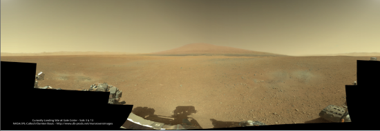 Náhled panorama z Curiosity. Originální velikost stahujte v tomto odkaze. Credit: NASA / JPL / MSSS / Damien Bouic / Emily Lakdawalla