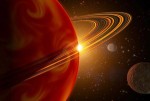 Exoplaneta o velikosti Saturnu v představách malíře. Credit: Greg Bacon (STScI), NASA
