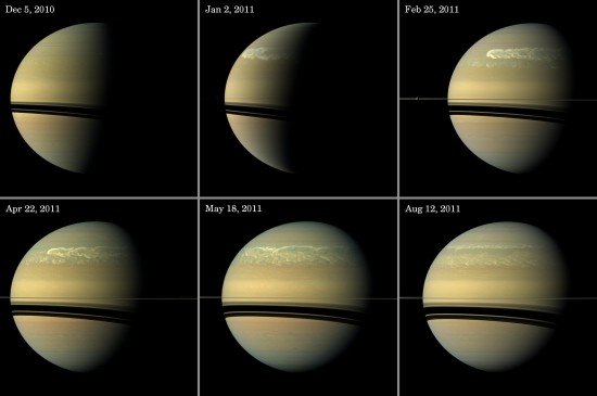 boure1 Projevy bouře v atmosféře Saturnu. Credit: NASA, ESA