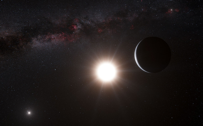 Exoplaneta u trojhvězdy Alfa Centauri v představách malíře. Credit: ESO/L. Calçada