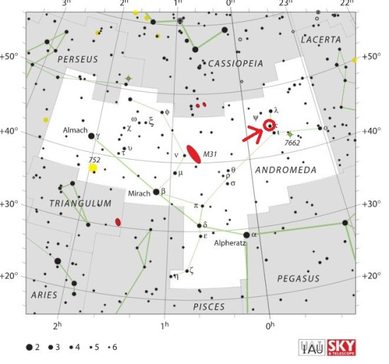 kappa_mapa Pozice hvězdy Kappa And v souhvězdí Andromedy. Zdroj: Wikipedia