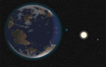 Obyvatelná exoplaneta v představách malíře. CREDIT: UNIVERSITY OF HERTFORDSHIRE