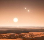 Planetární systém u hvězdy GJ 667 C v představách mlalíře. Credit: ESO