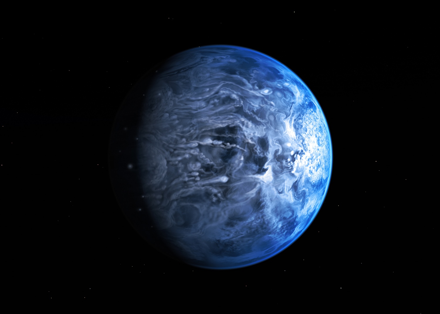 Modrá planeta HD 189733 b. Credit: NASA, ESA, and G. Bacon (AURA/STScI)