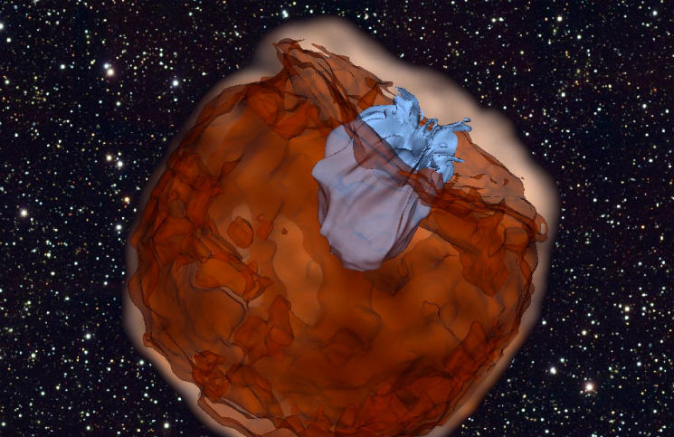 Model supernovy Ia. Credit: UC Berkeley, Daniel Kasen
