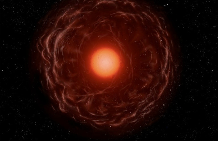 Rudý obr v představách malíře. Credit: ESO