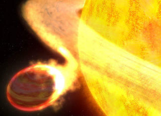 Objevili exoplanetu, která roztáčí svou hvězdu Horký jupiter v představách malíře. Credit: NASA