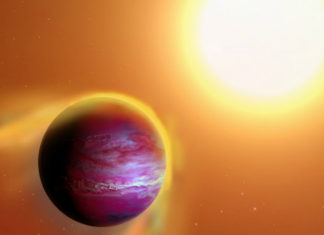 KELT-12b: nafouknutý a řídký obr Horký jupiter v představách malíře. Credit: Image by A. Passwaters/Rice University