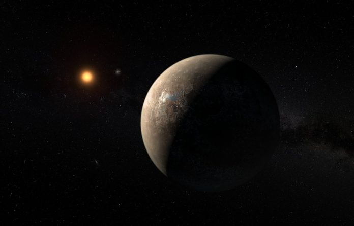 Proxima b v představách malíře. Credit: ESO/M. Kornmesser