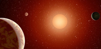 TRAPPIST-1: Tři planety podobné Zemi dostaly razítko TRAPPIST-1 v představách malíře. Credit: NASA