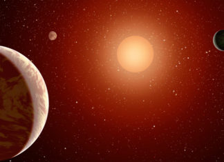 TRAPPIST-1: Tři planety podobné Zemi dostaly razítko TRAPPIST-1 v představách malíře. Credit: NASA