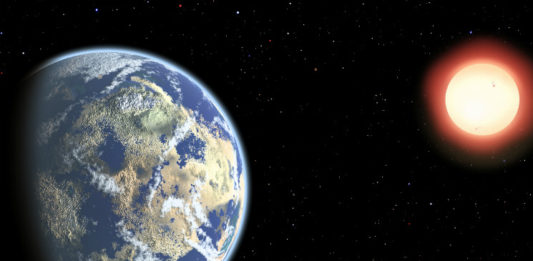 Exoplaneta u červeného trpaslíka. Credit: CfA