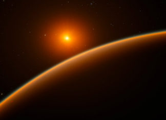 Planetární systém LHS 1140 je stále zajímavější. Našli u něj třetí planetu LHS 1140 v představách malíře. Credit: ESO/spaceengine.org, CC BY 4.0