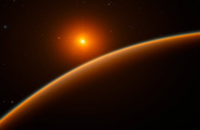 LHS 1140 v představách malíře. Credit: ESO/spaceengine.org, CC BY 4.0