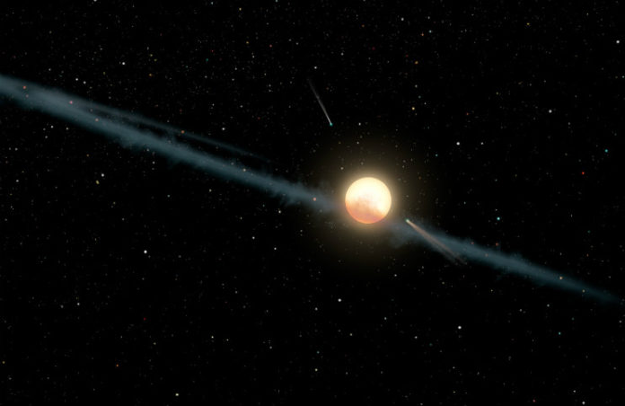 Prachový disk u KIC 8462852. Credit: NASA/JPL-Caltech