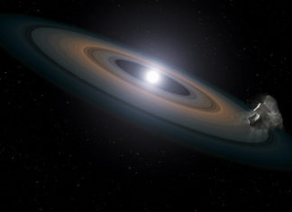 Jak časté jsou exoplanety u bílých trpaslíků? Disk a asteroid u bílého trpaslíka. Credit: Foto: ESA/Hubble, Wikipedia, CC BY 4.0