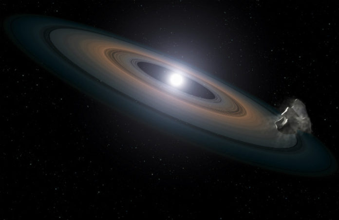 Disk a asteroid u bílého trpaslíka. Credit: Foto: ESA/Hubble, Wikipedia, CC BY 4.0