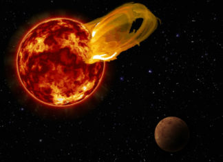 Novinky od Proximy Centauri: obří erupce, žádný prach a žádný tranzit Erupce na Proximě Centauri. Credit: Roberto Molar Candanosa / Carnegie Institution for Science, NASA/SDO, NASA/JPL