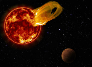 Na Proximě Centauri došlo k apokalyptické erupci Erupce červeného trpaslíka. Credit: Roberto Molar Candanosa / Carnegie Institution for Science, NASA/SDO, NASA/JPL