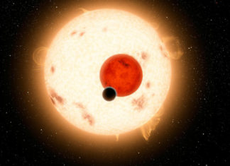 Mohou existovat měsíce u planet dvou sluncí? Kepler-16 v představách malíře. Credit: NASA, Caltech