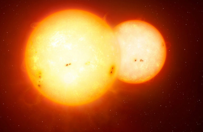 Dvojhvězda v představách malíře. Credit: NASA, Mark A. Garlick / space-art.co.uk