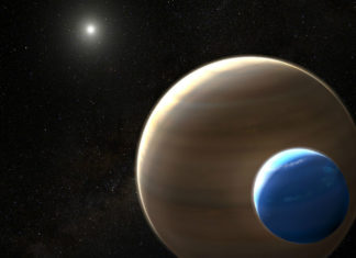 Vědci oznámili objev šesti exoměsíců. Expert jednoho po druhém zařízl Kepler-1625 I v představách malíře. NASA/ESA/L. Hustak