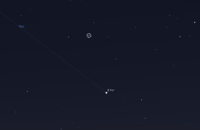 Pozice HR 858 v souhvězdí Pece. Zdroj: Stellarium