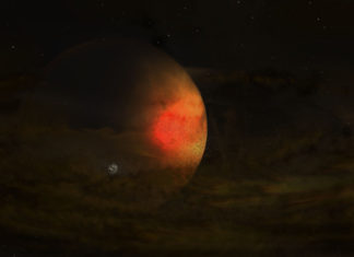 Pozorujeme vznik exoměsíce v přímém přenosu? Disk okolo mladé planety PSD 70c. Credit: NRAO/AUI/NSF, S. Dagnello